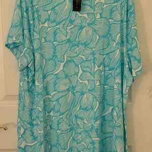 JM Collection Teal and White Patterned Top